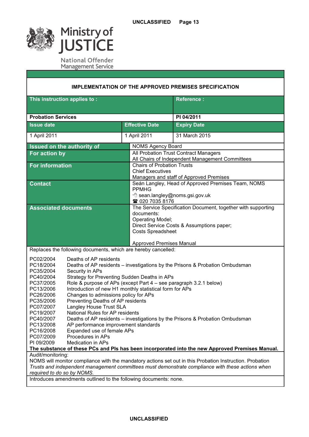 Probation Instruction 03 2010 - Implementation of the Victim Liaison Service Specification