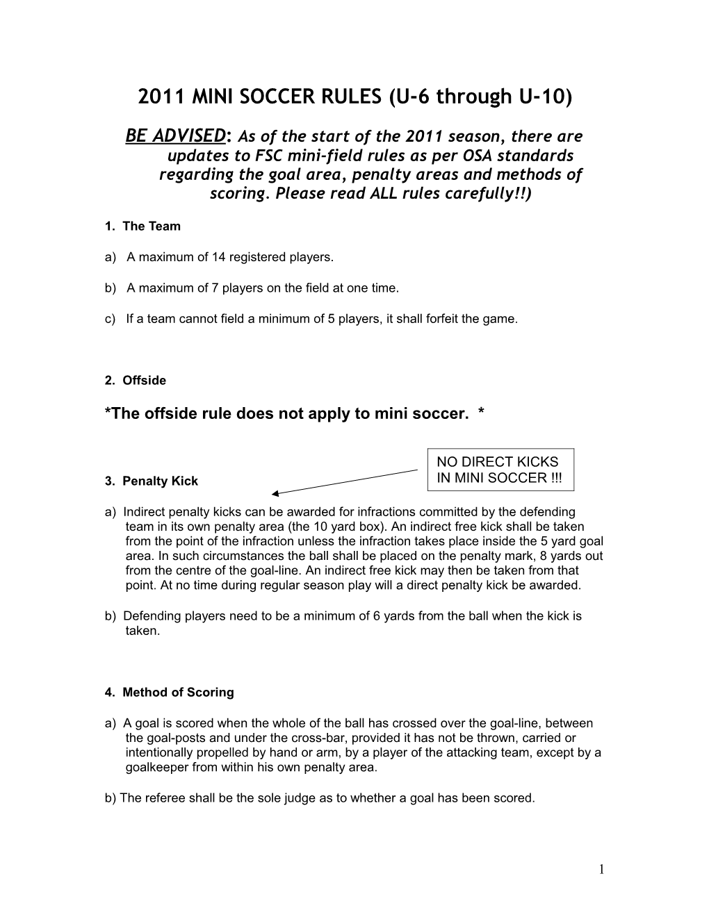 2007 MINI SOCCER RULES (U-5 Through U-10)