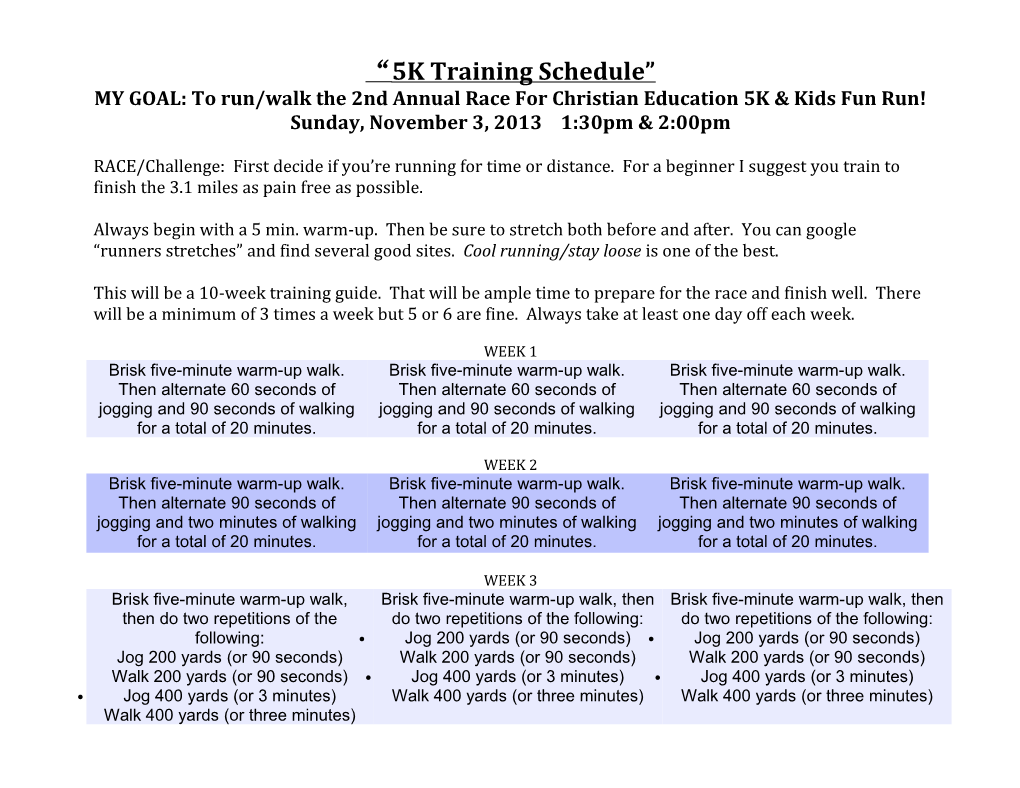 5K Training Schedule