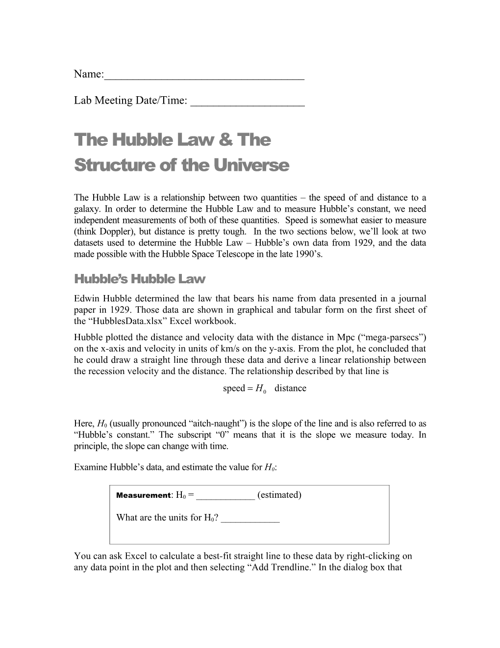 The Hubble Law & the Structure of the Universe