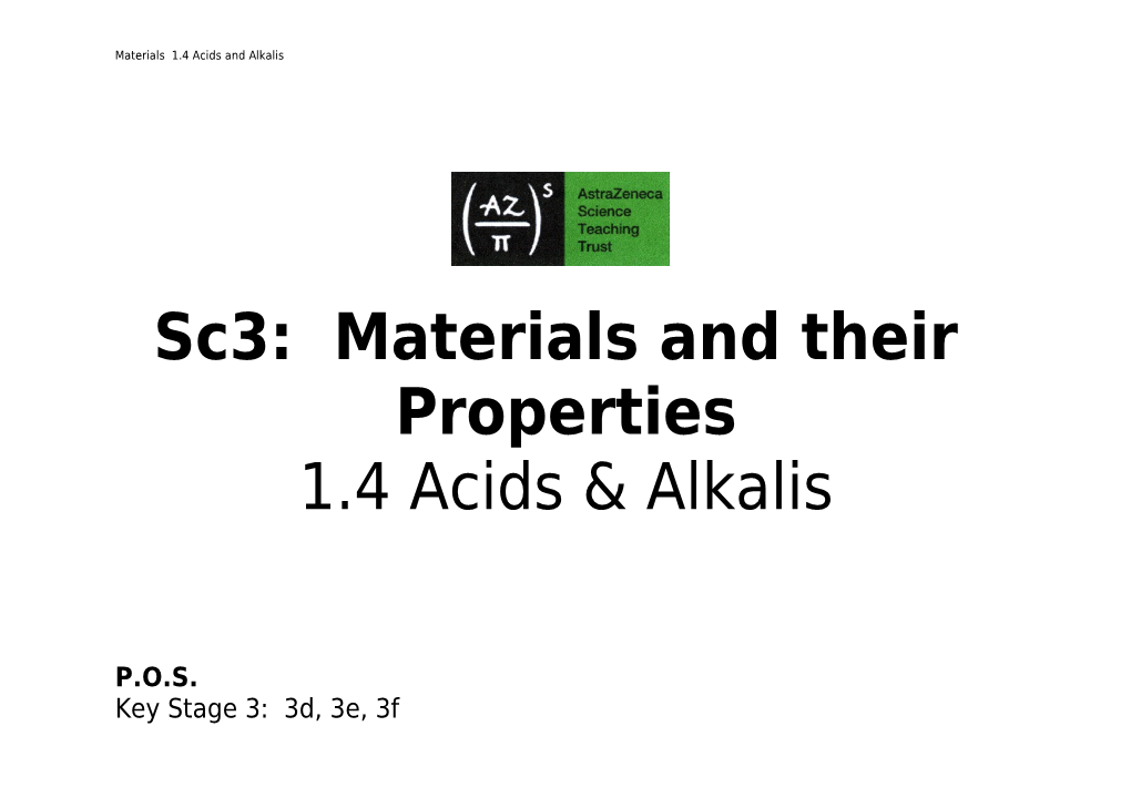 Materials 1.4 Acids and Alkalis