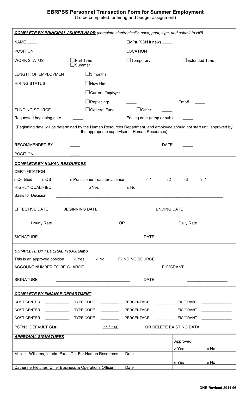 EBRPSS Personnel Recommendation Form for Certified/Licensed Personnel