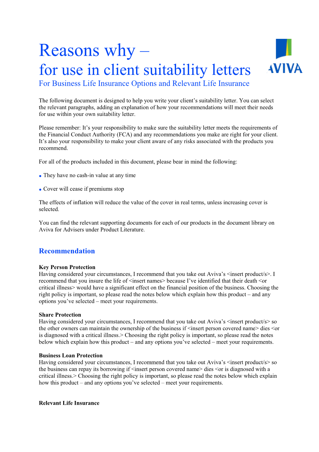 For Use in Client Suitability Letters