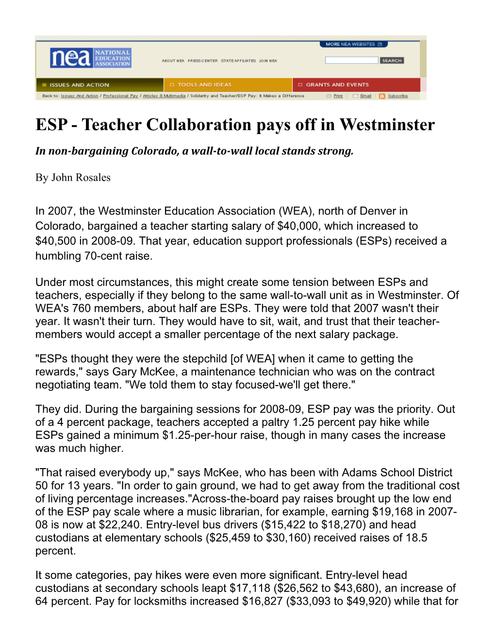 ESP - Teacher Collaboration Pays Off in Westminster