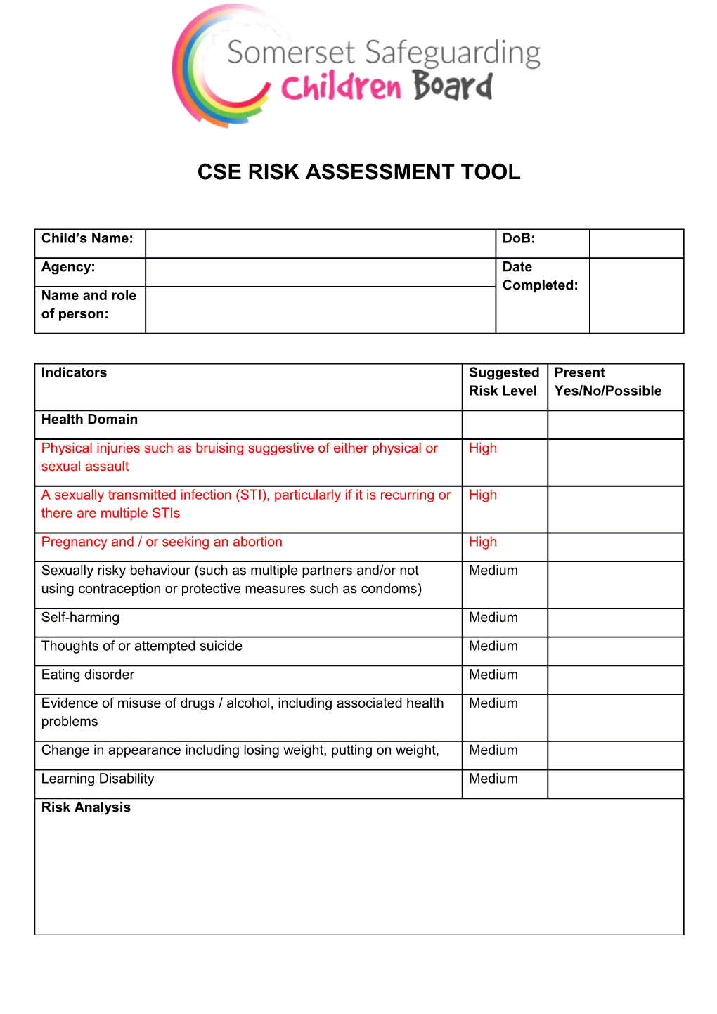 Cse Risk Assessment Tool