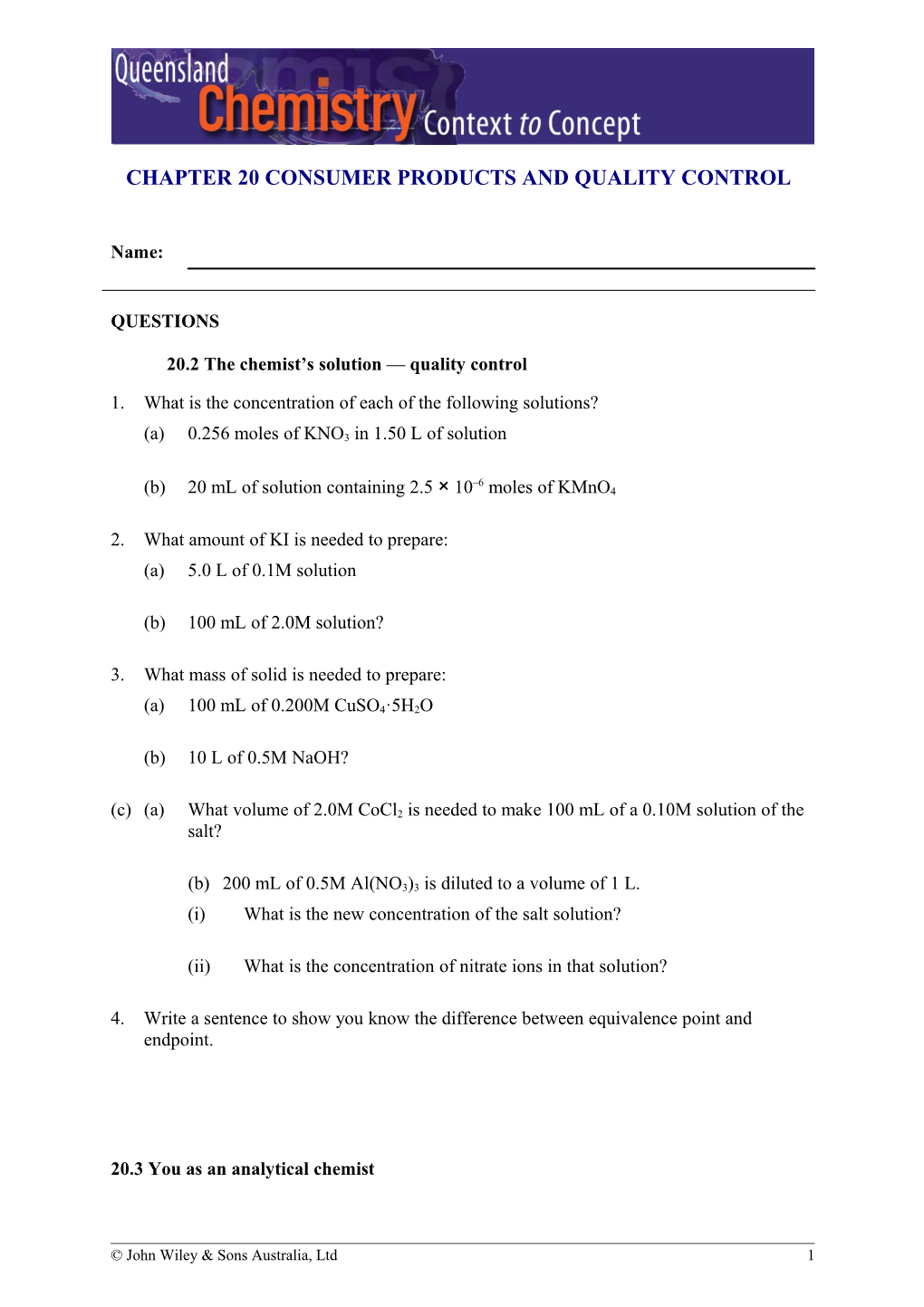 QUESTIONS20.2 the Chemist S Solution Quality Control