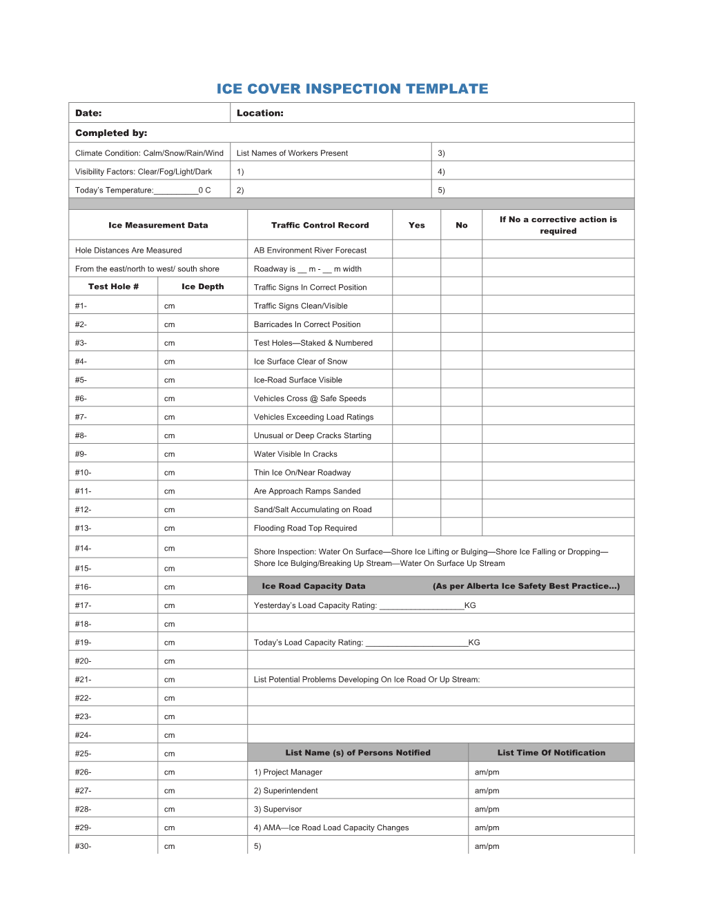 Ice Cover Inspection Template