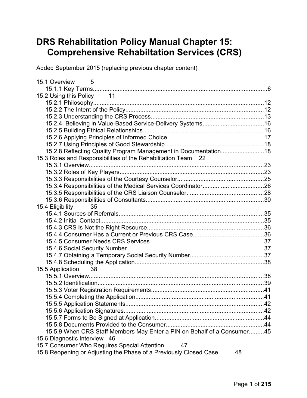 DRS RPM Chapter 15 Revisions, September 2015