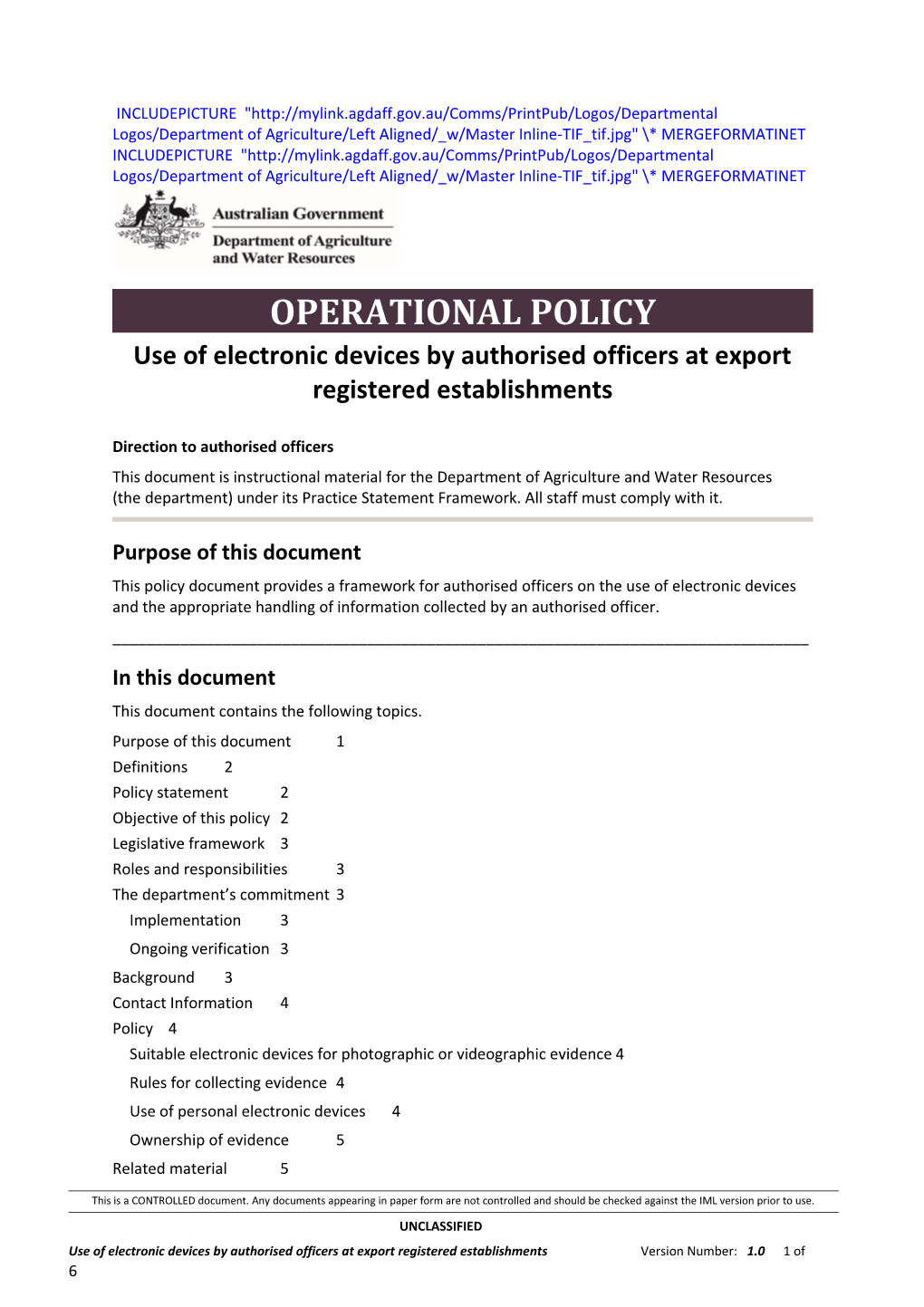 Use Ofelectronic Devices by Authorised Officers at Export Registered Establishments