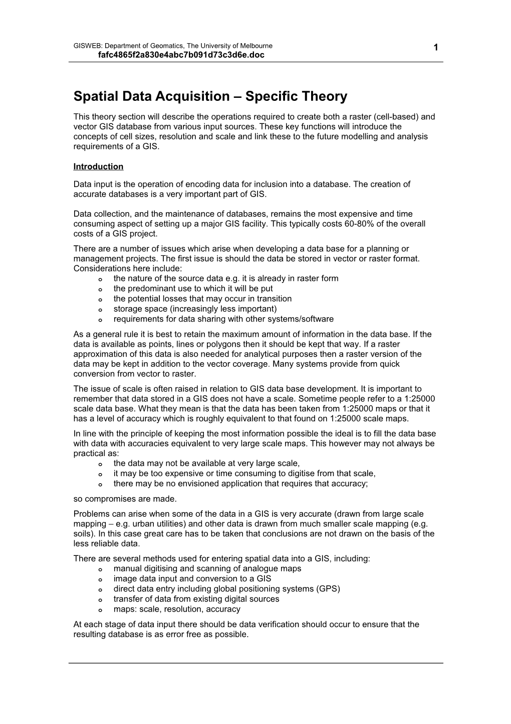 Spatial Data Acquisition Specific Theory