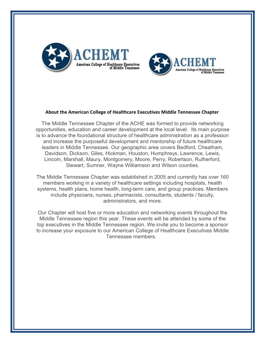 About the American College of Healthcare Executives Middle Tennessee Chapter