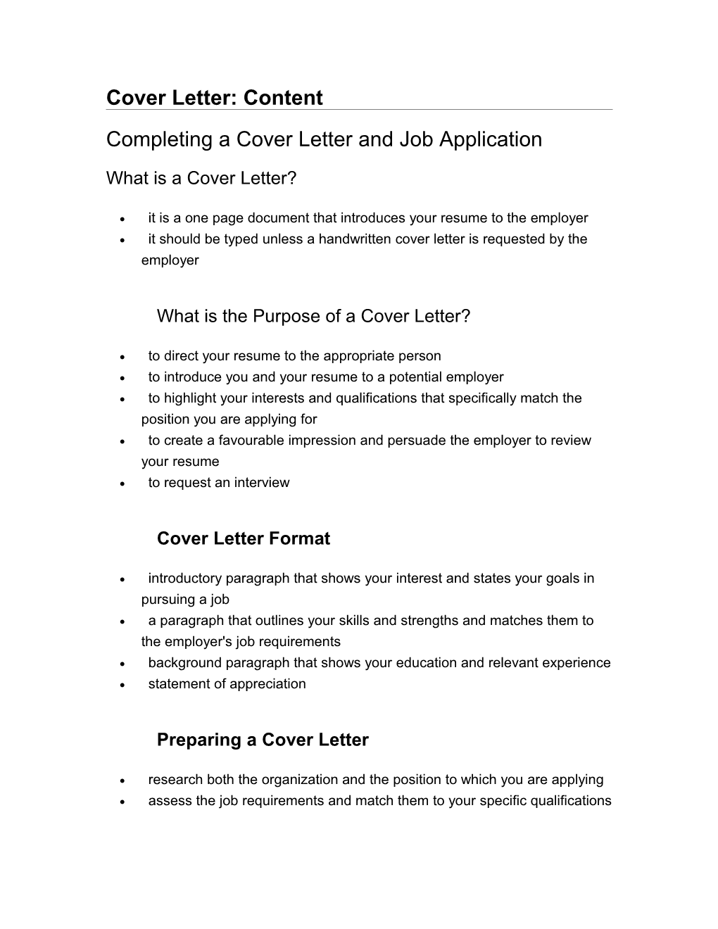 Cover Letter: Content