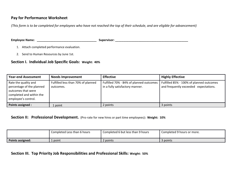 Pay for Performance Worksheet