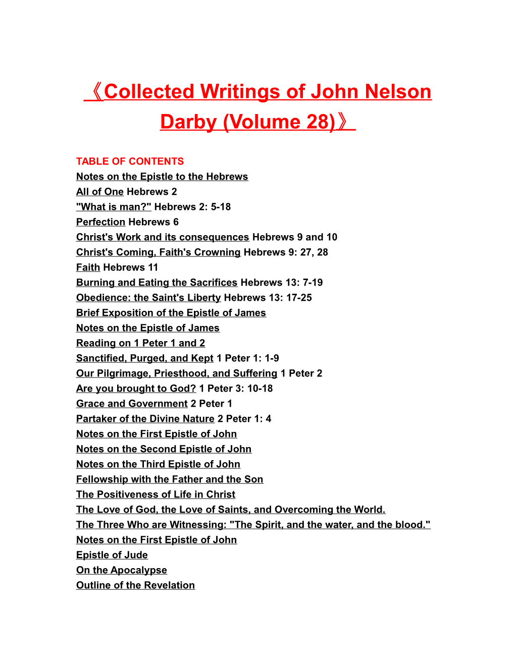 Collected Writings of John Nelson Darby (Volume 28)