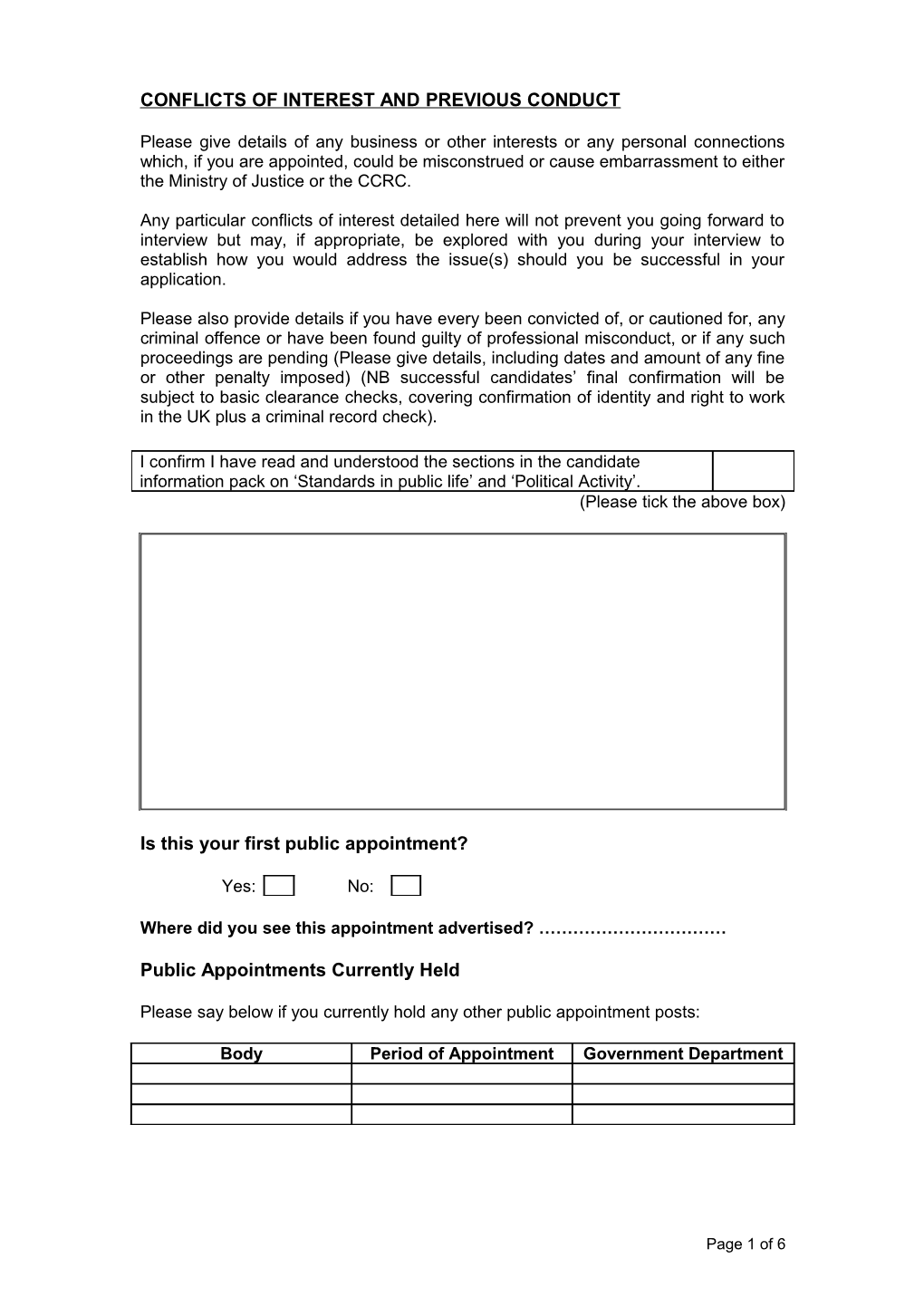 Information Supplied in Application Pack