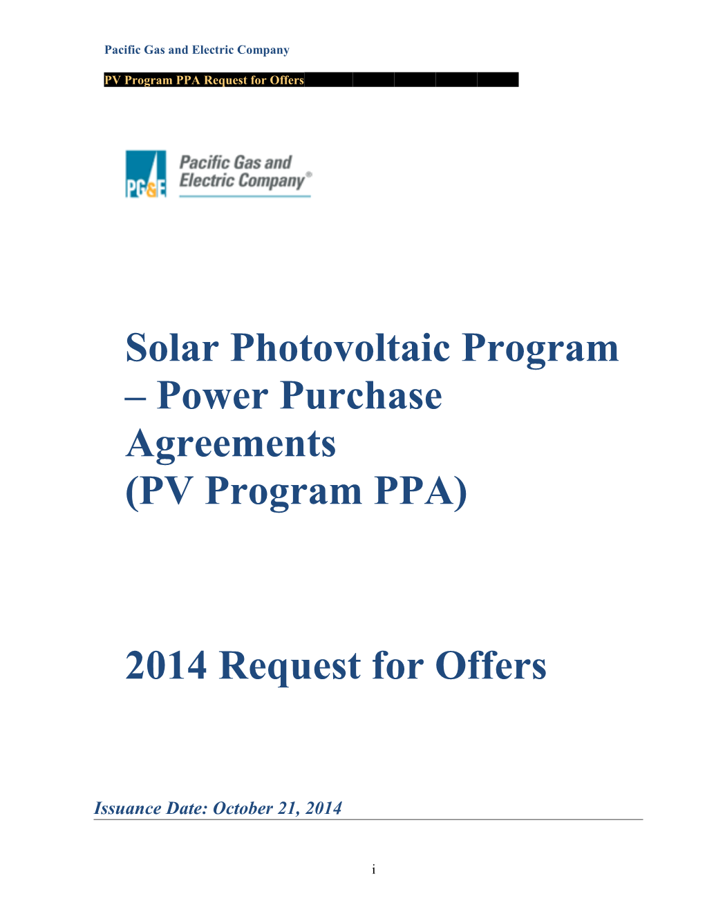 Solar Photovoltaic Program Power Purchase Agreements