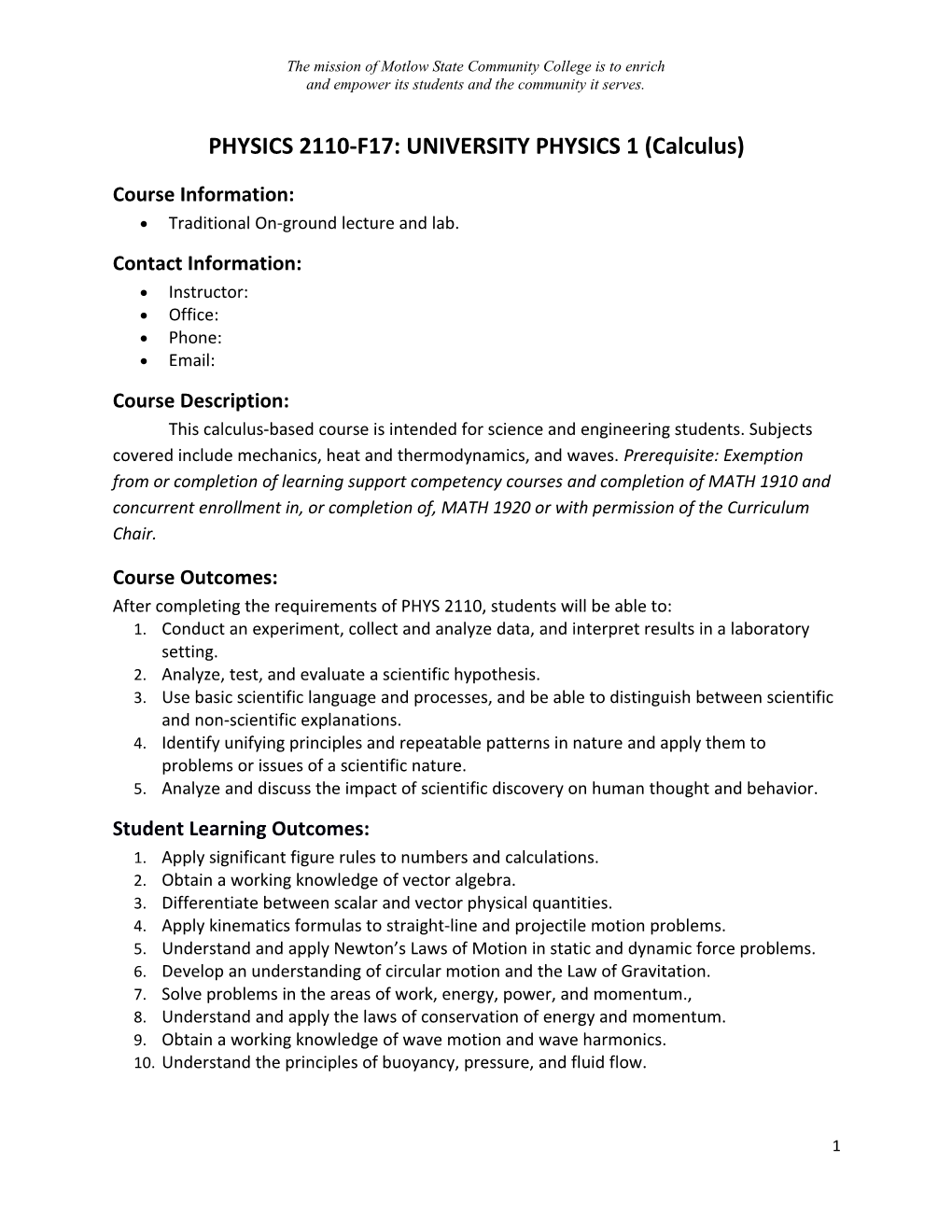 Online General Chemistry I Outline