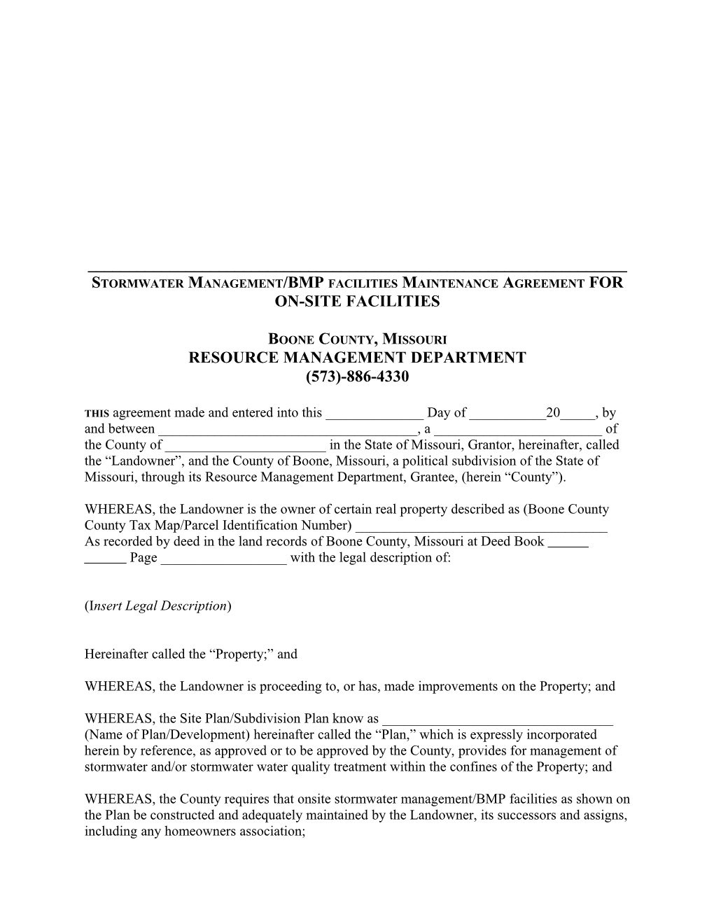 Stormwater Management/Bmp Facilities Agreement