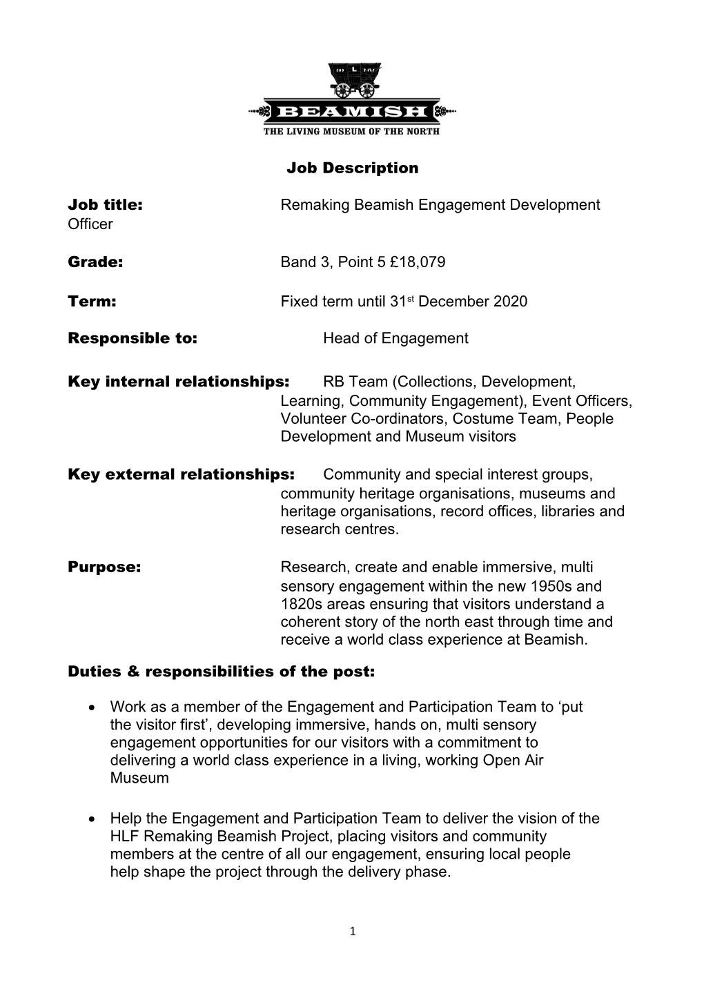 Job Title: Remaking Beamish Engagement Development Officer