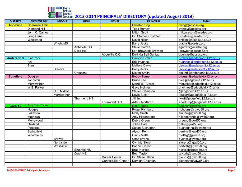 Wpec Districts Schools Principal Information