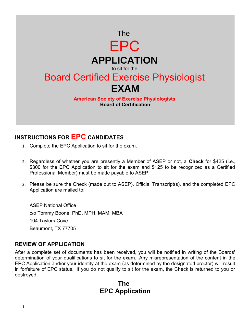 Complete the Epcapplication to Sit for the Exam