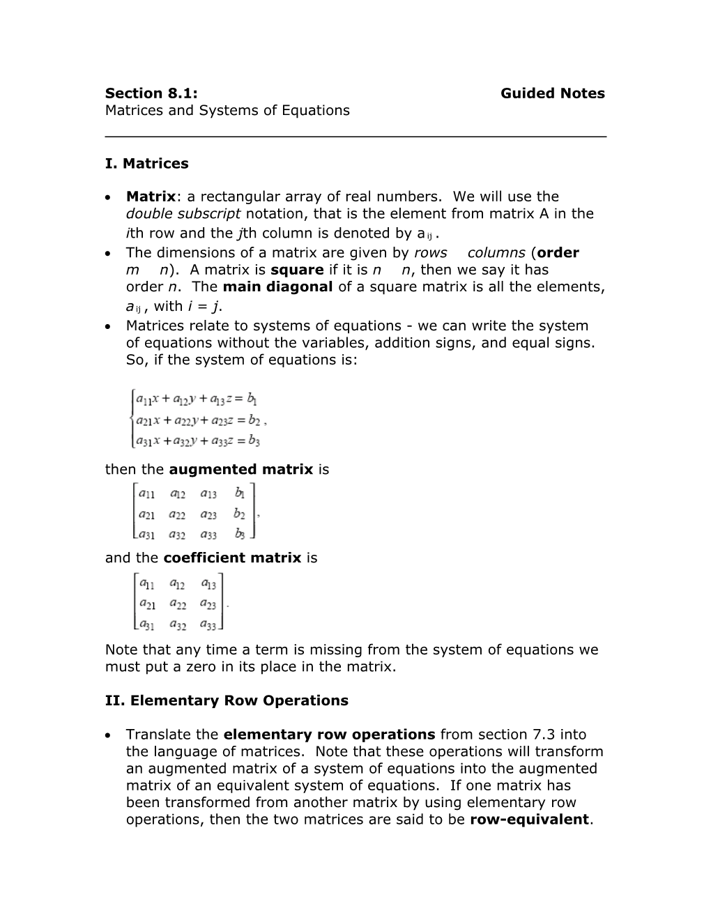 Matrices and Systems of Equations