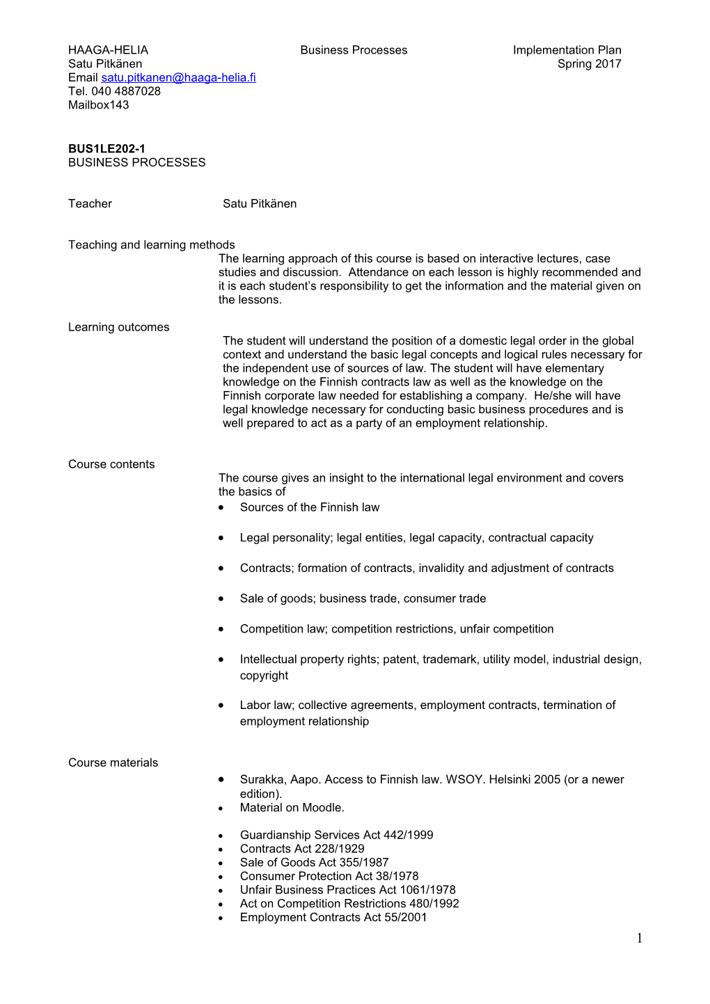 HAAGA-Heliabusiness Processesimplementation Plan