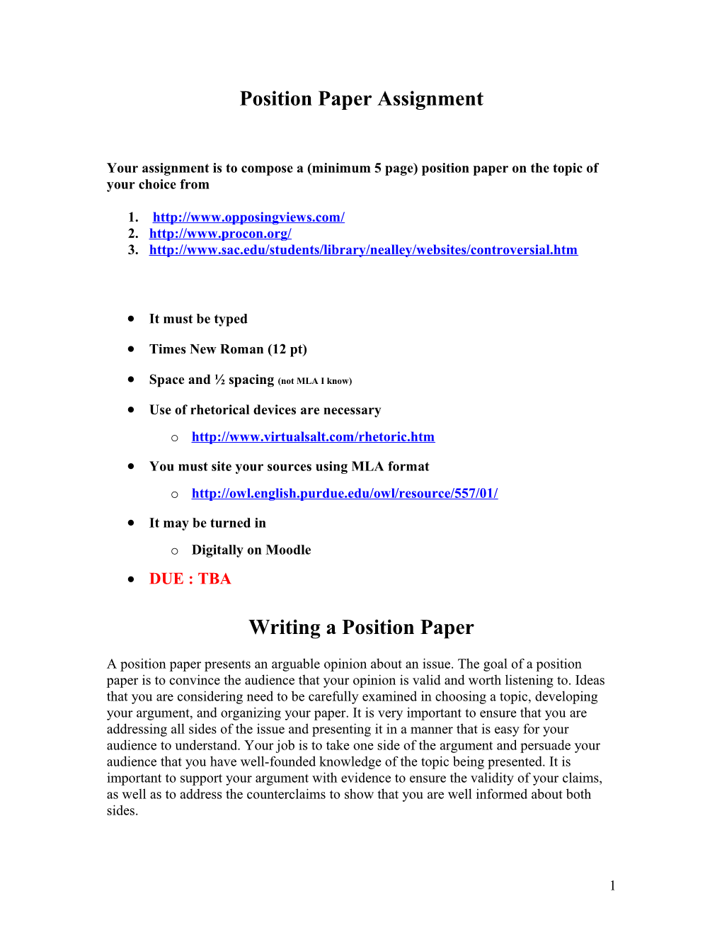 Writing a Position Paper
