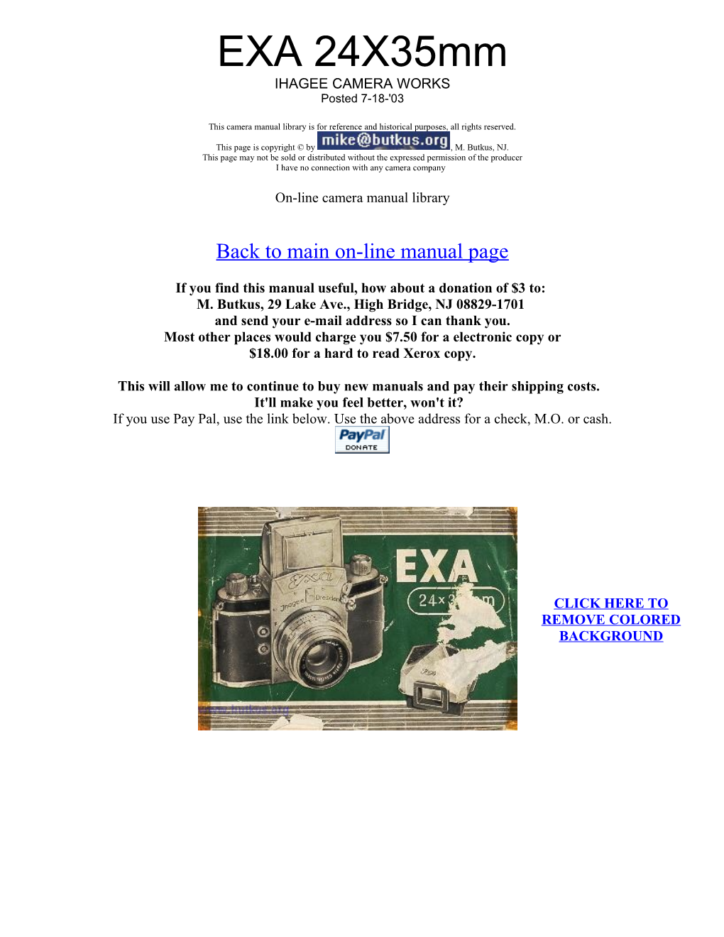 EXA 24X35mm IHAGEE CAMERA WORKS Posted 7-18-'03