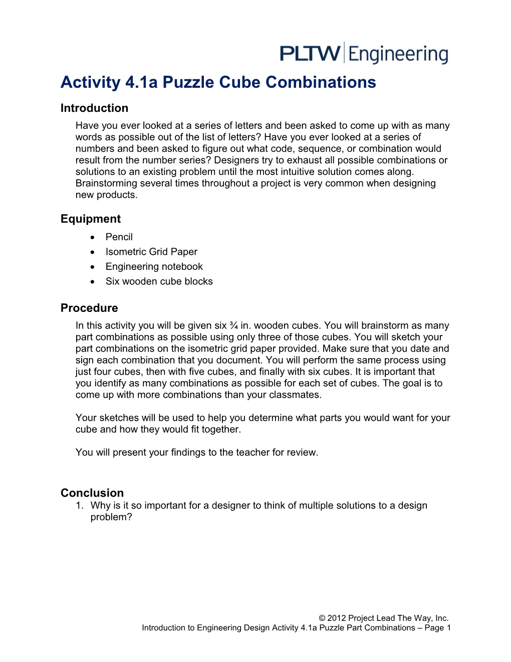 Activity 4.1A Puzzle Cube Combinations