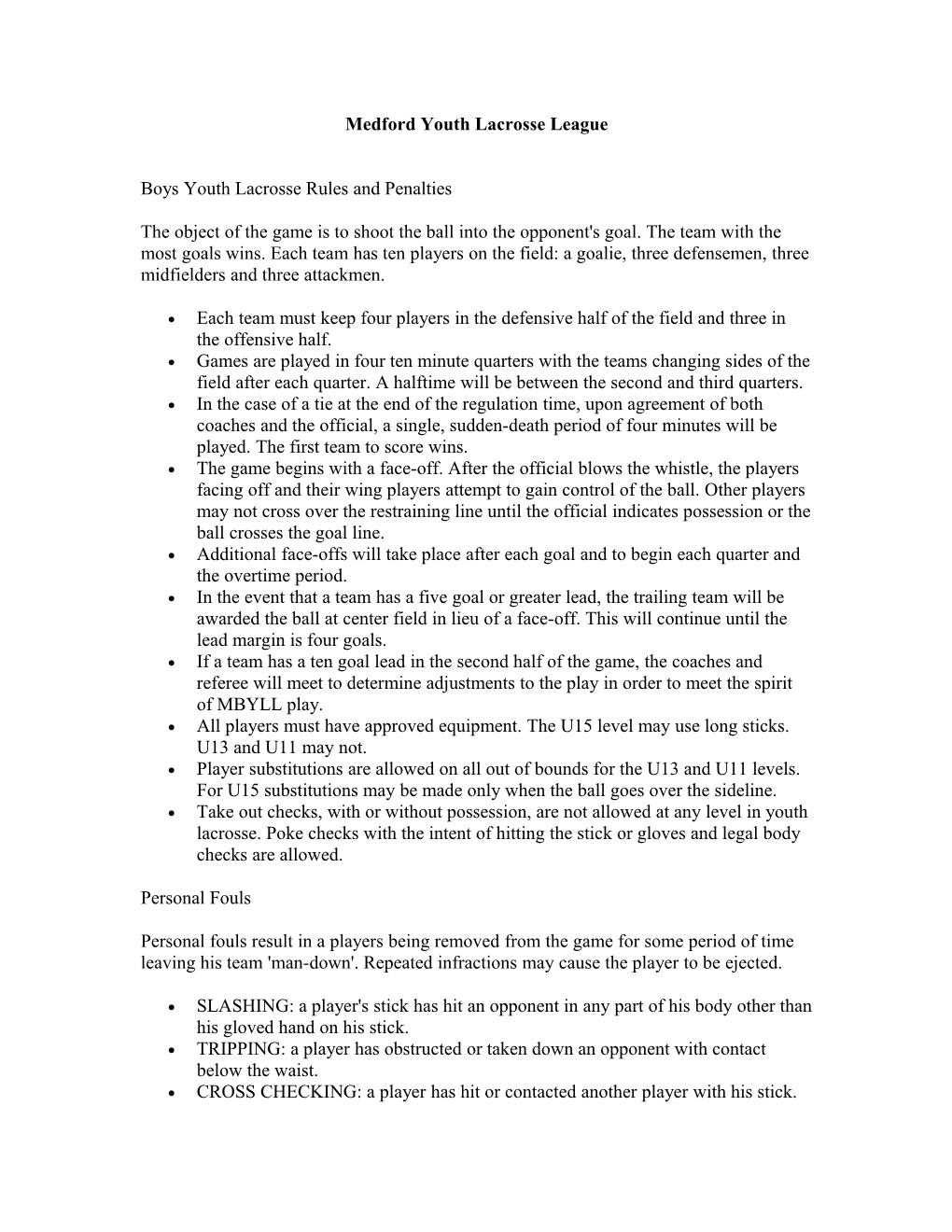 Boys Youth Lacrosse Rules And Penalties