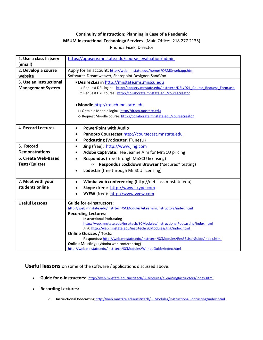 Continuity of Instruction: Planning in Case of a Pandemic