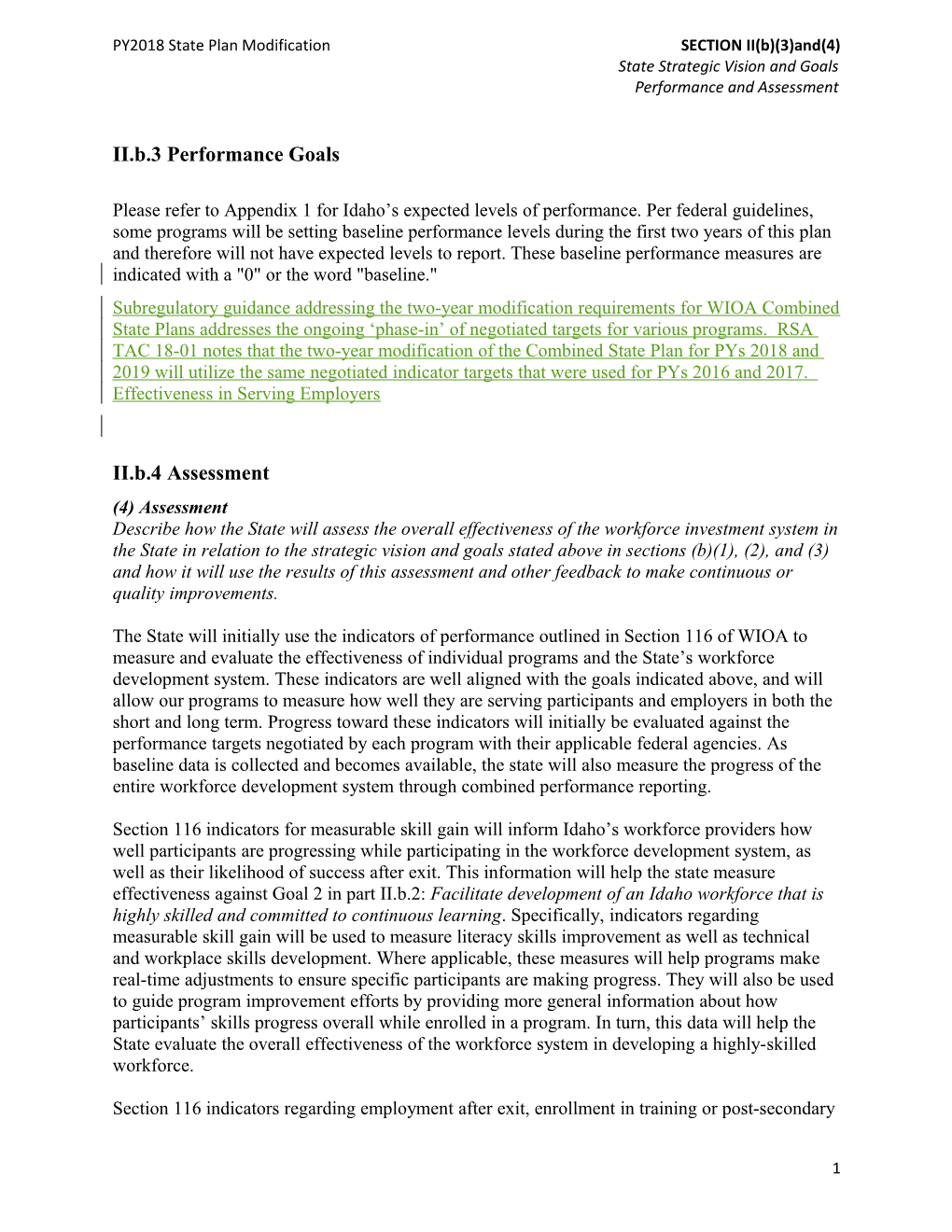 PY2018 State Plan Modification SECTION II(B)(3)And(4)