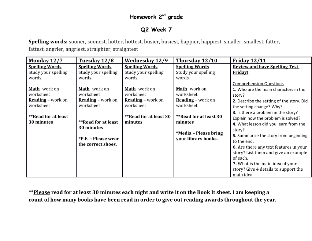 Homework 2Nd Grade