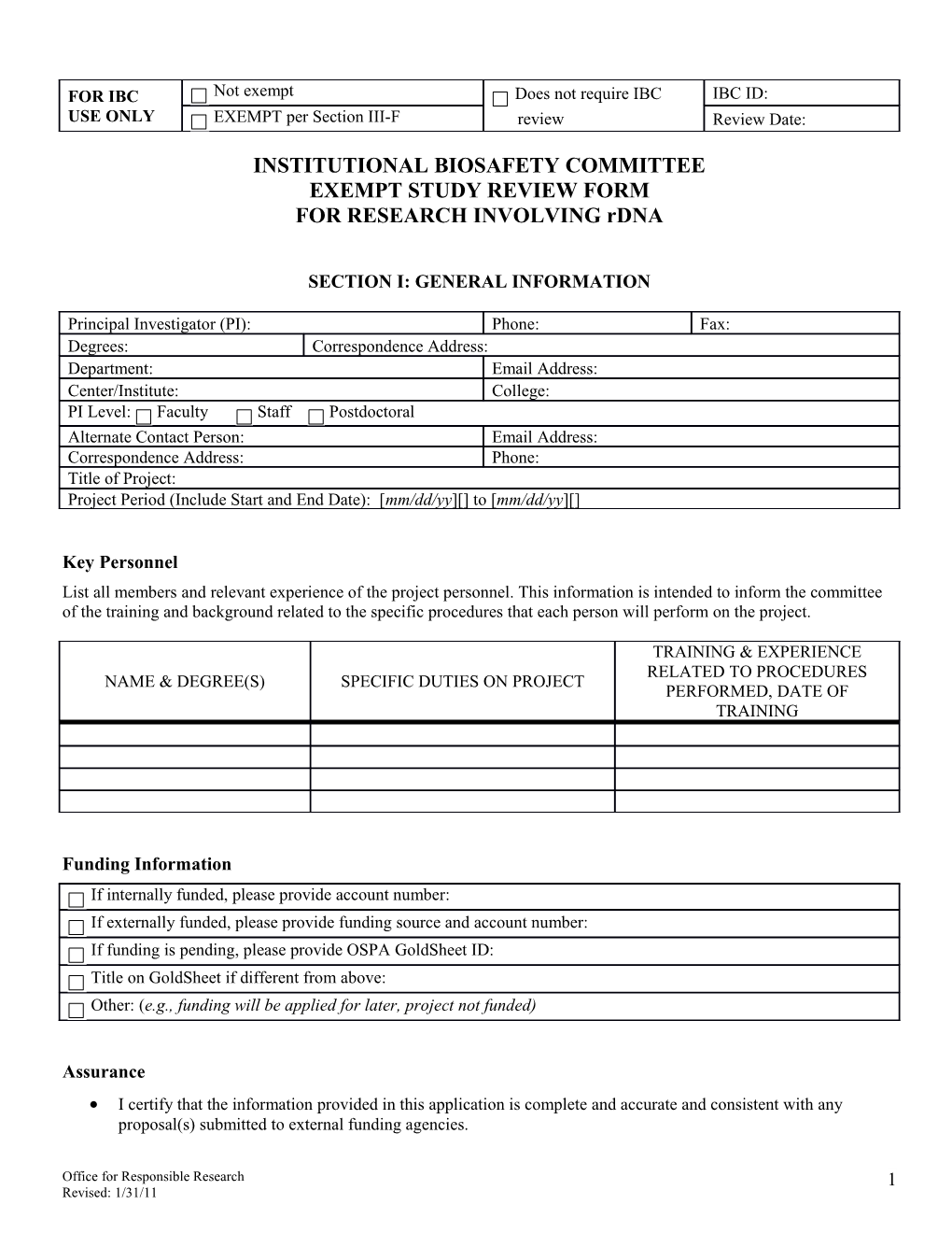 Exempt Study Review Form