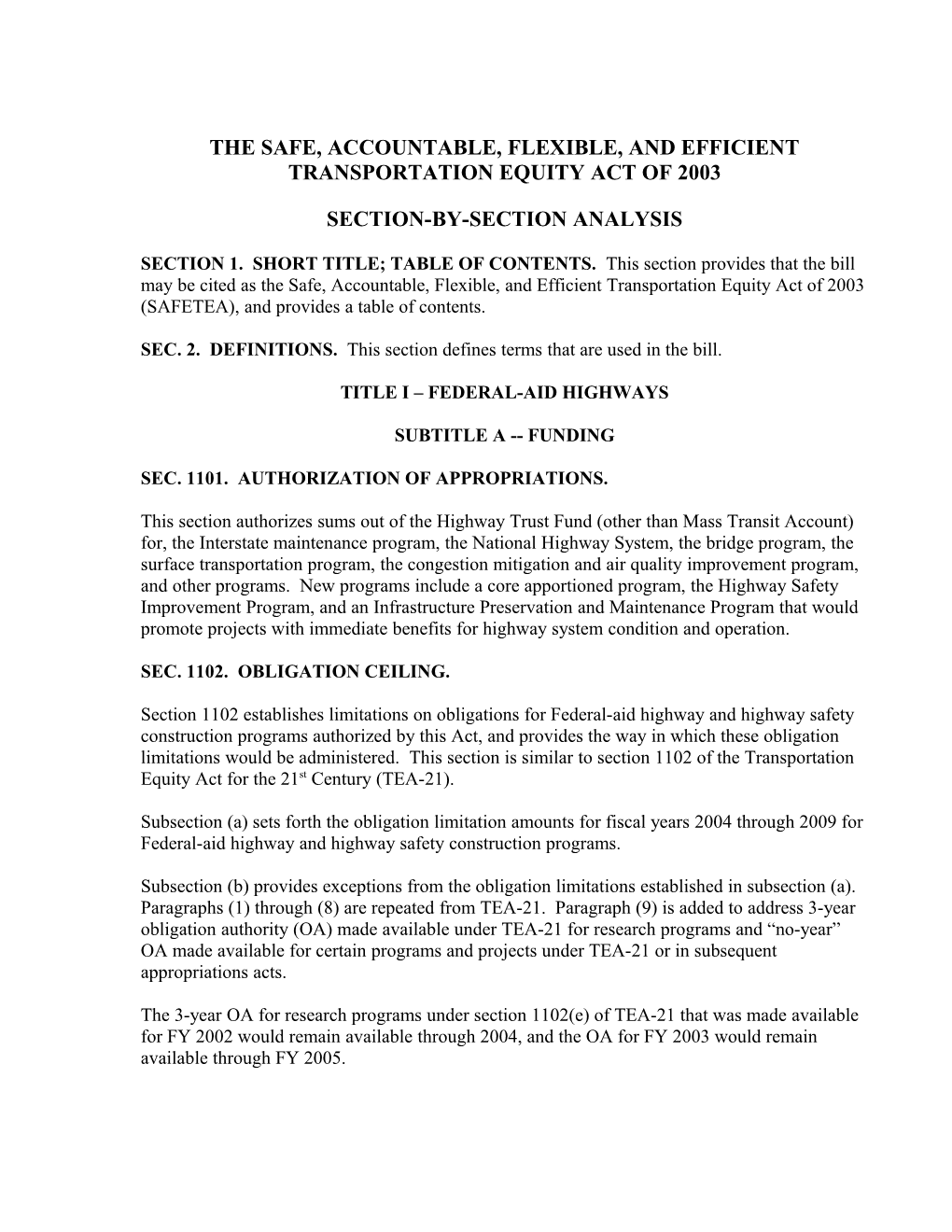 The Safe, Accountable, Flexible, and Efficient Transportation Equity Act of 2003