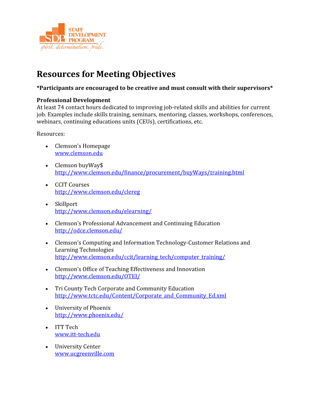 Resources for Meeting Objectives