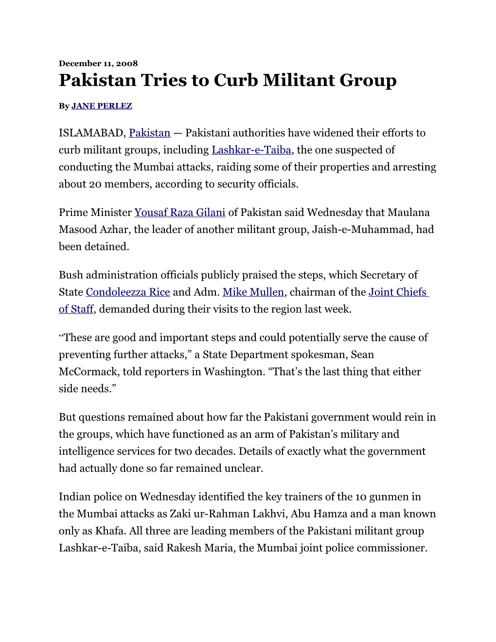Pakistan Tries to Curb Militant Group