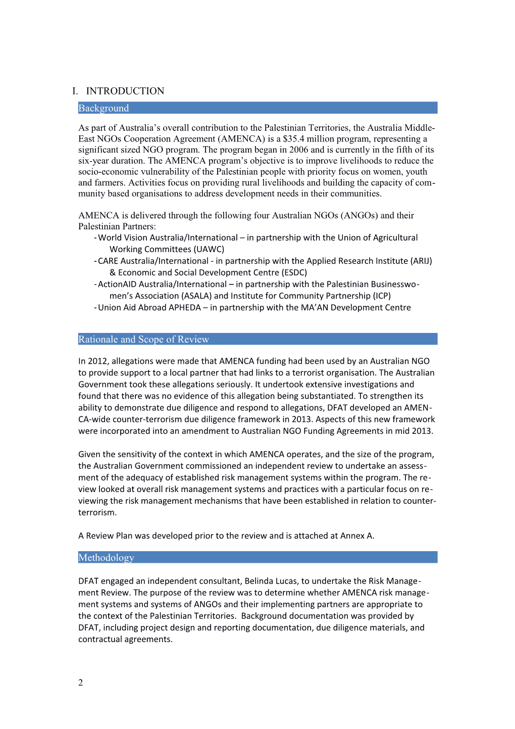 Risk Management Review of the Australia-Middle East NGO Cooperation Agreement