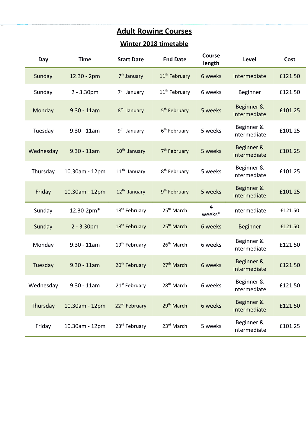 Adult Rowing Courses