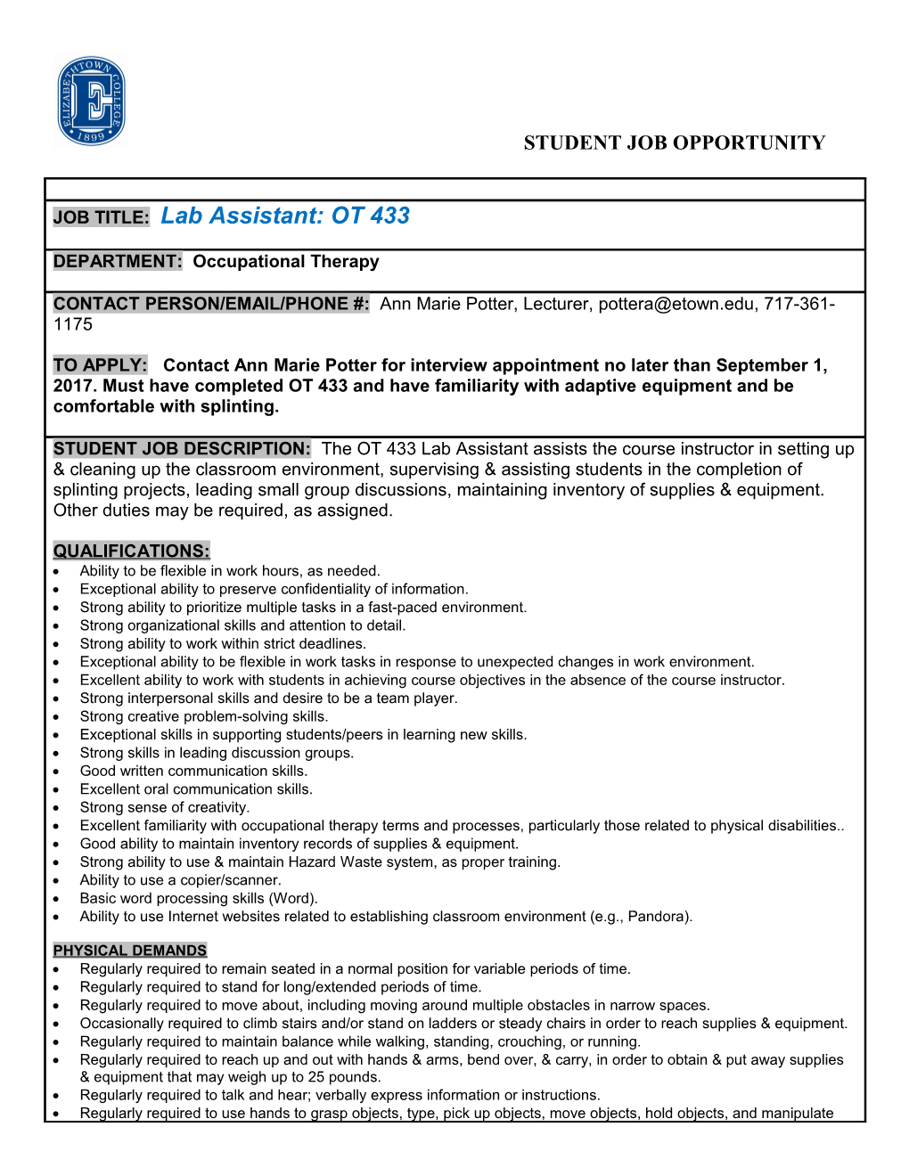 Student Employment Information Form (Seif)