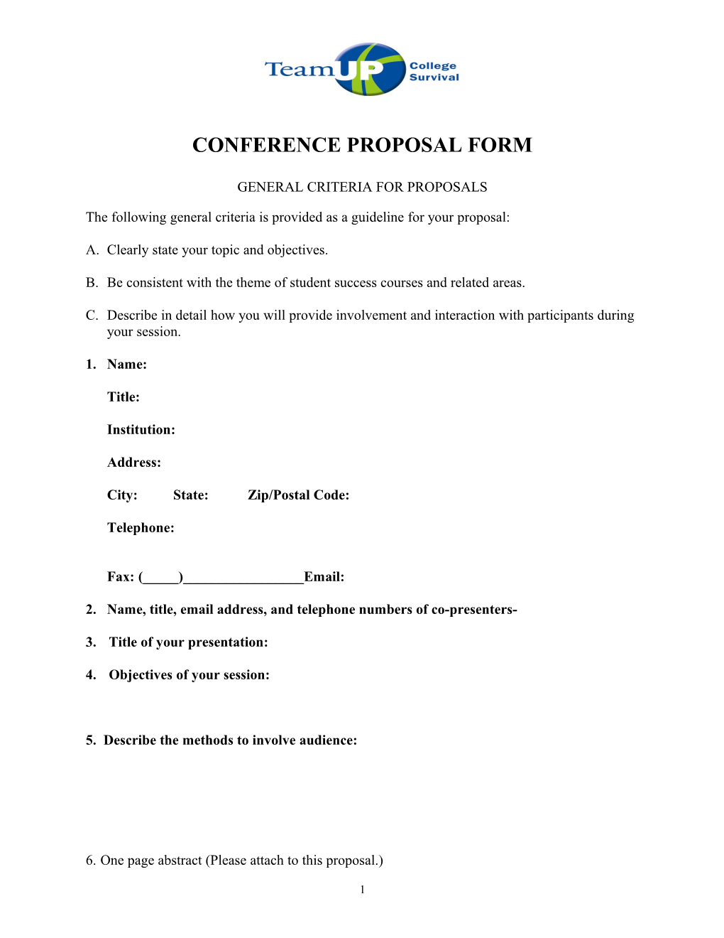 Presentation Proposal Form