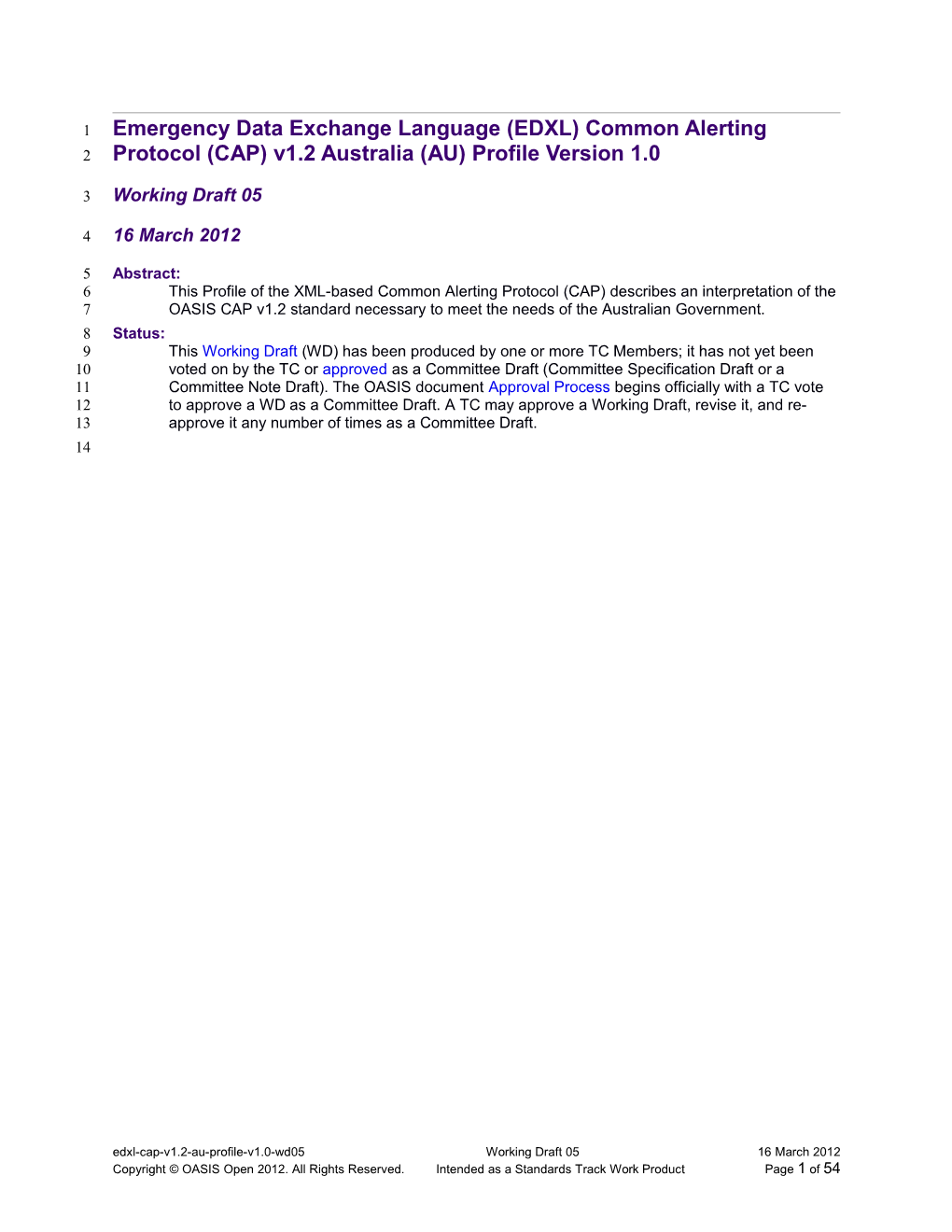 Emergency Data Exchange Language (EDXL) Common Alerting Protocol (CAP) V1.2 Australia (AU)