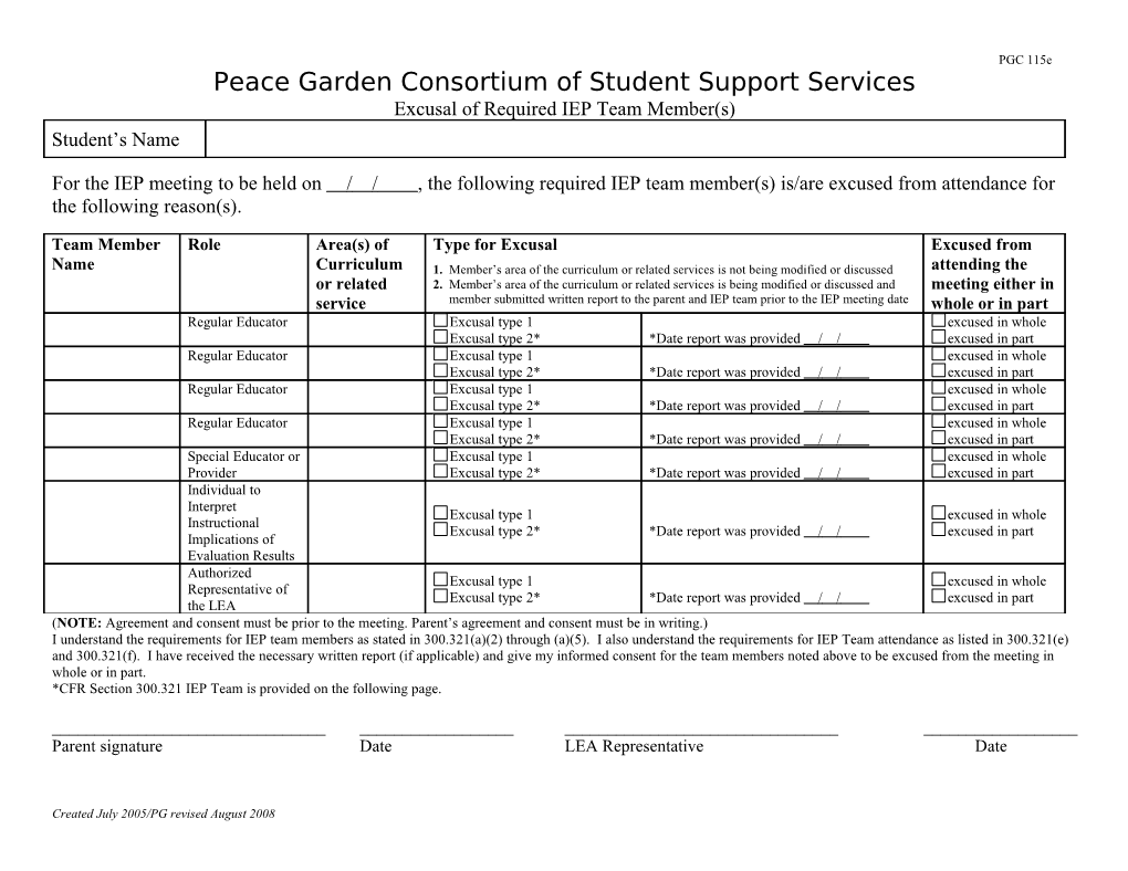 Excusal of Required IEP Team Member(S)