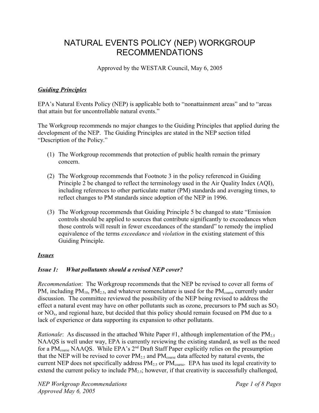 Nep Workgroup Recommendations