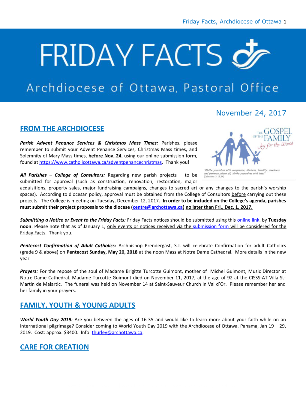 Friday Facts, Archdiocese of Ottawa 2