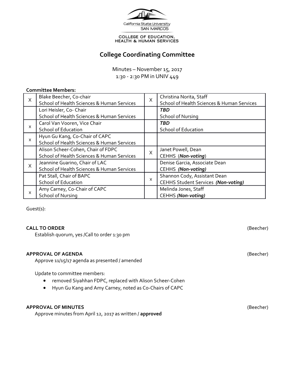 College Coordinating Committee