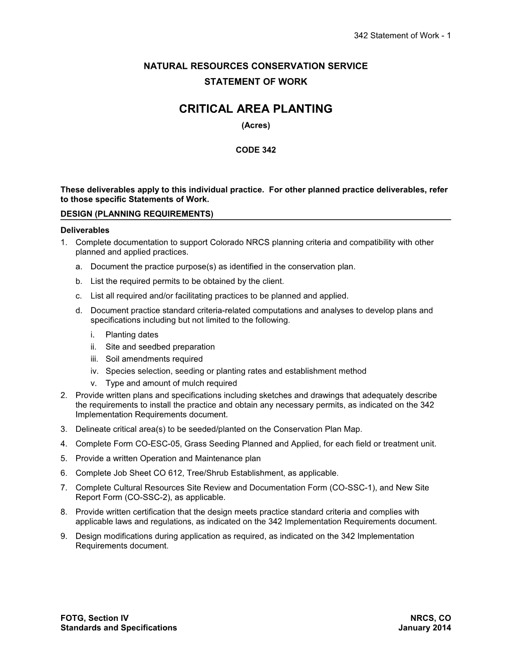 Critical Area Planing 342 Statement of Work