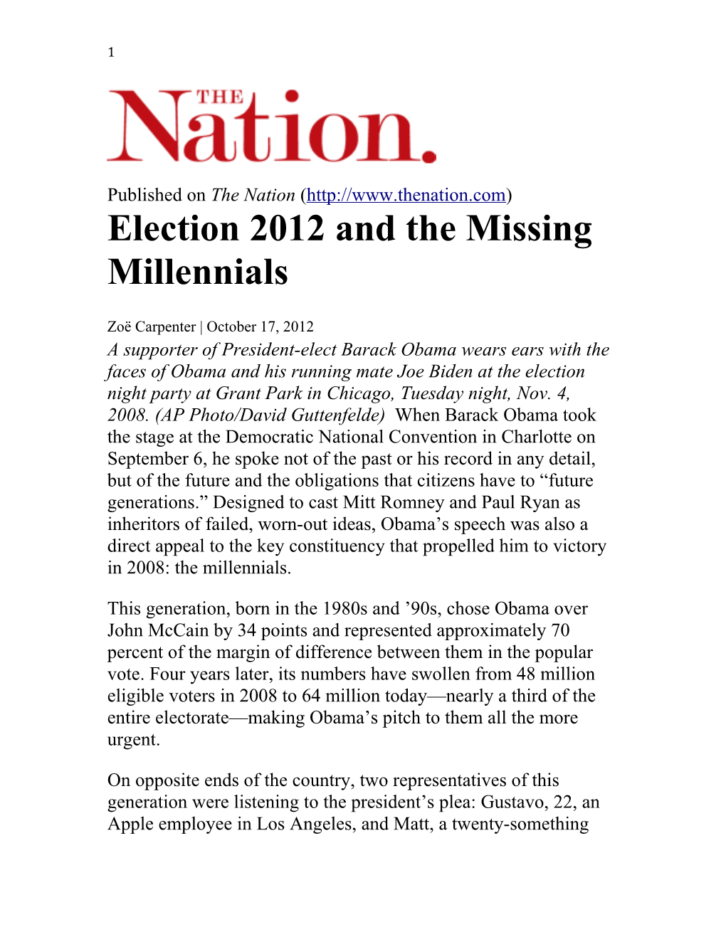 Election 2012 and the Missing Millennials