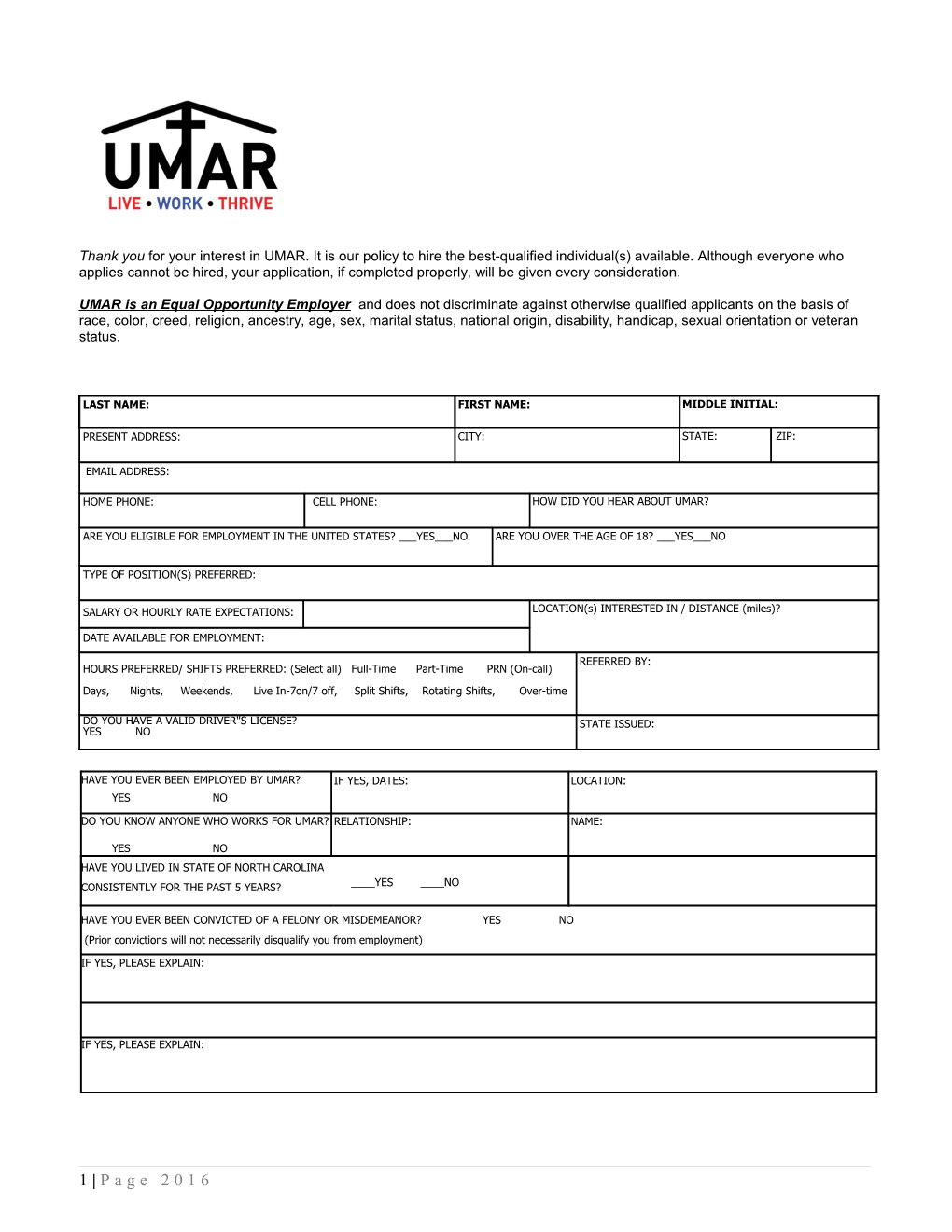 Thank You for Your Interest in UMAR. It Is Our Policy to Hire the Best-Qualified Individual(S)